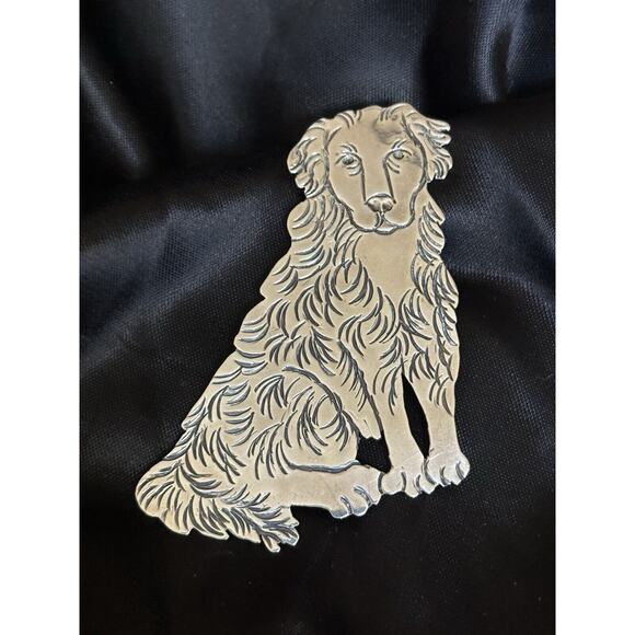 Vintage Large Golden Retriever Brooch Pin Sterling Silver Etched Design 2.5"x2" - Picture 9 of 10